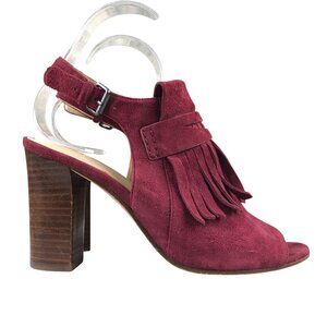 Via Spiga Women's Size 7M Fey Red Leather Open Toe Fringe Heel Slingback Sandals